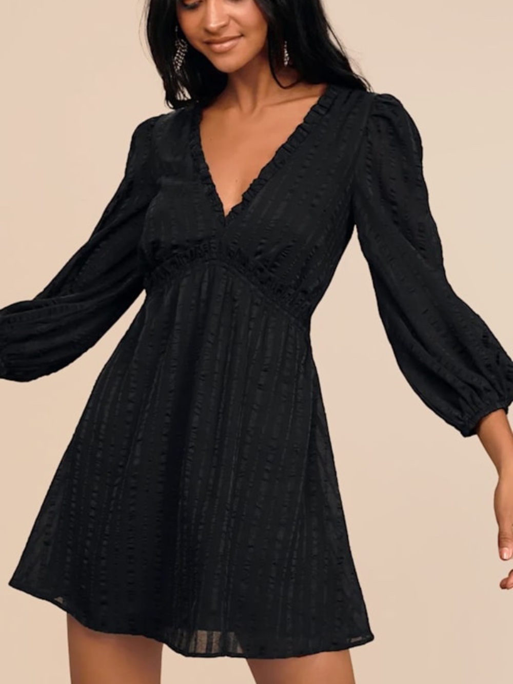 Lulus Forever In My Heart Black Striped Balloon Sleeve Mini Dress - Size M